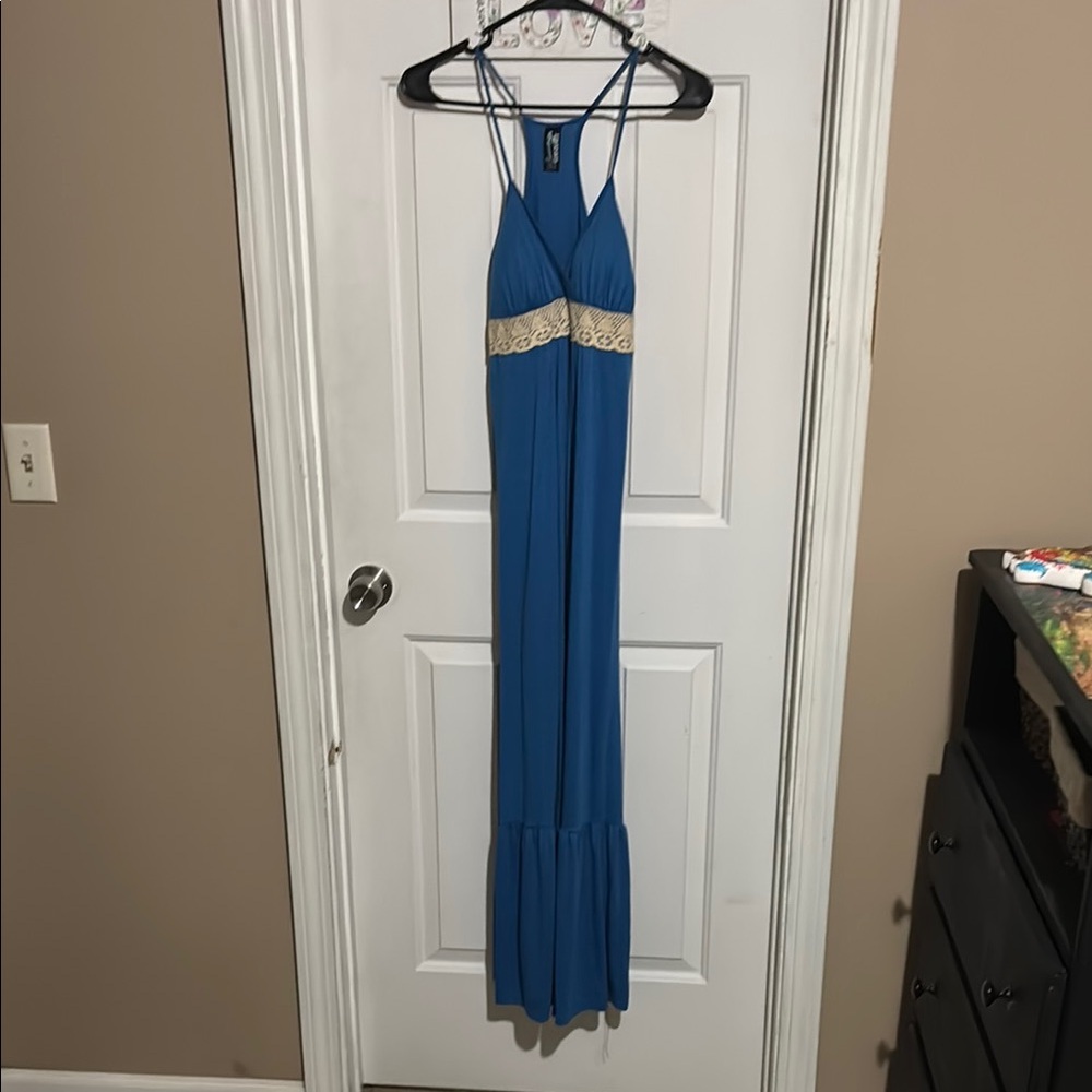 Blue Maxi Dress with Lace Detail